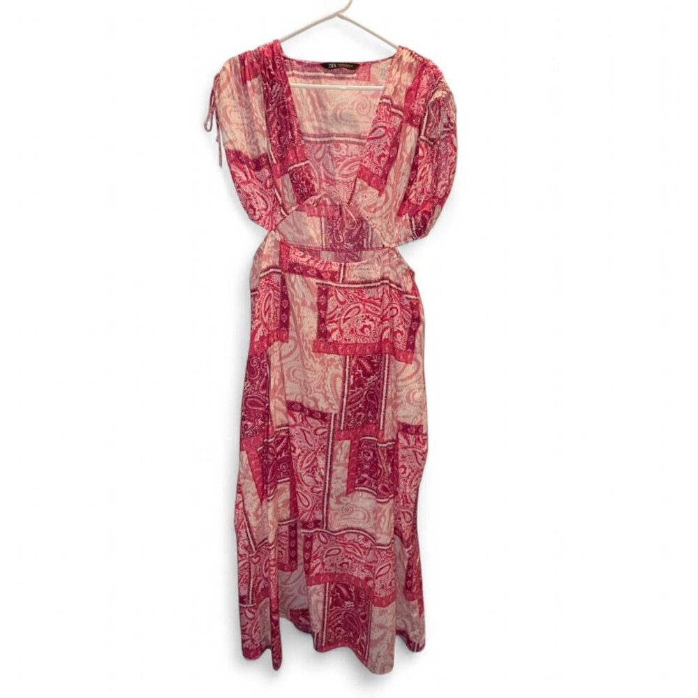 Pink and white Zara maxi dress with a boho vibe